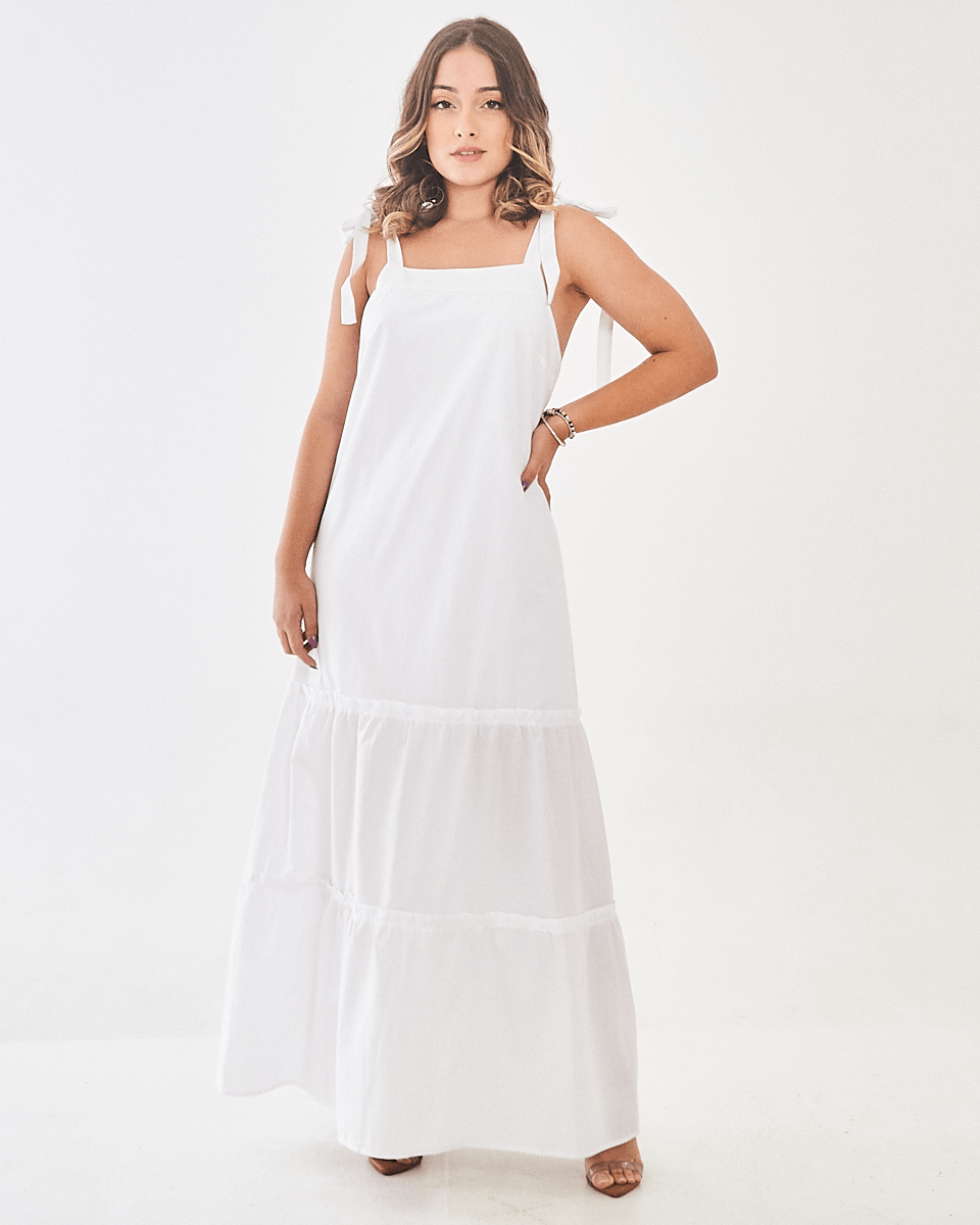 Vestido Feminino Longo Liso em Babados Mercatto 2838164 modamix