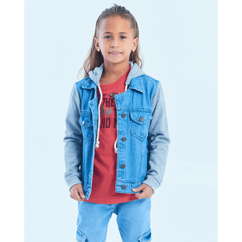 Jaqueta Jeans Com Manga De Moletom Infantil Jaqueta Jeans Com A
