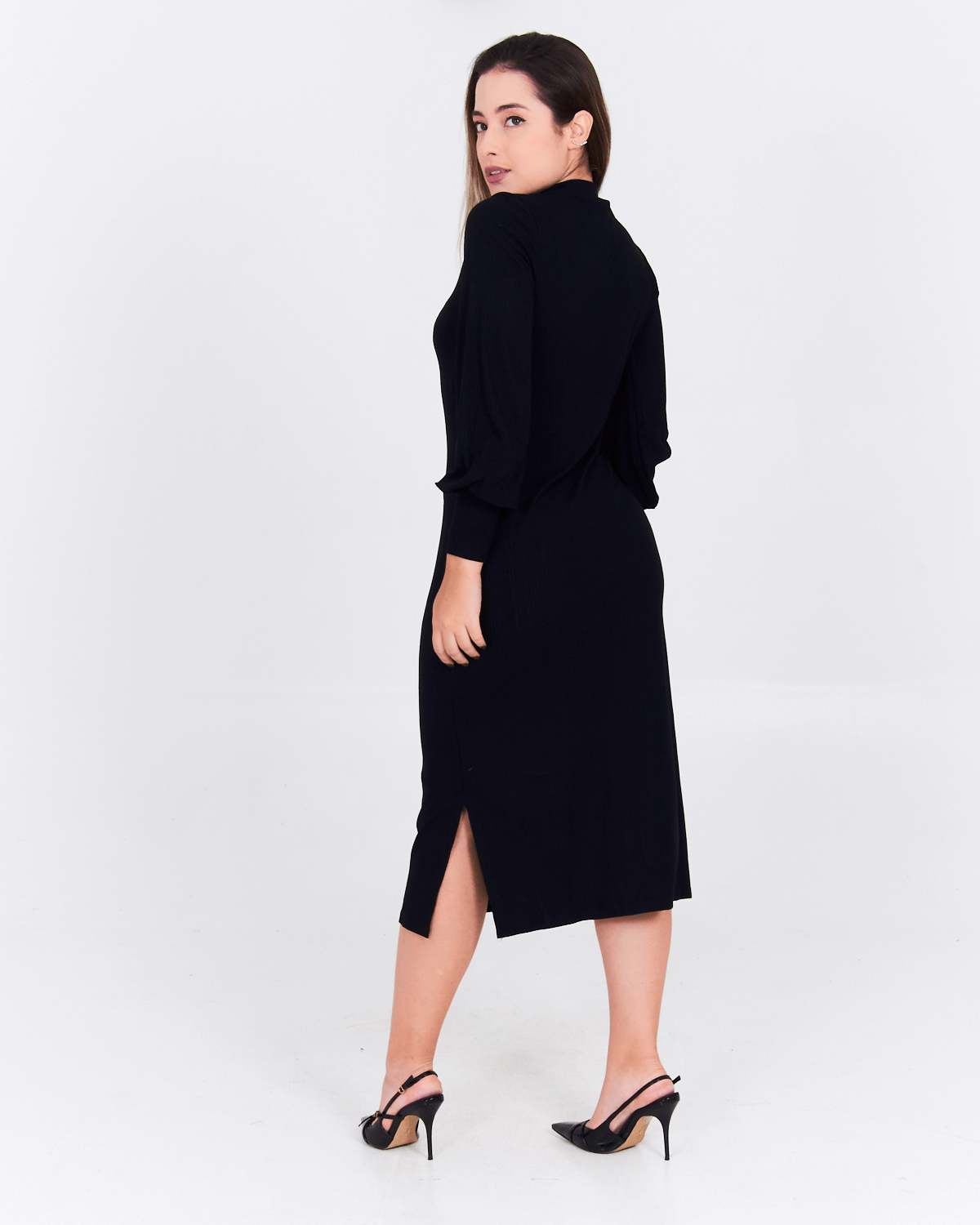 Vestido-Feminino-Canelado-Midi-Lunender-